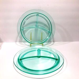Antique Uranium Glass Divided Grill Plates Set of 2